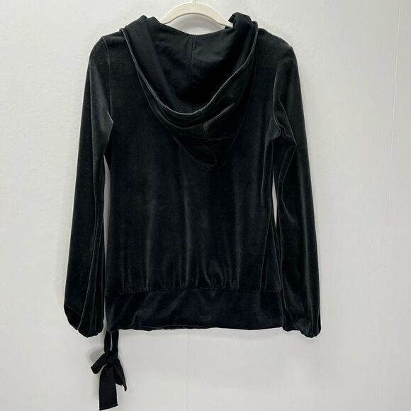 Nike Dark Gray Velvet Velour Hooded Cowl Neck Ribbon Drawstring Pullover Hoodie - Picture 5 of 8